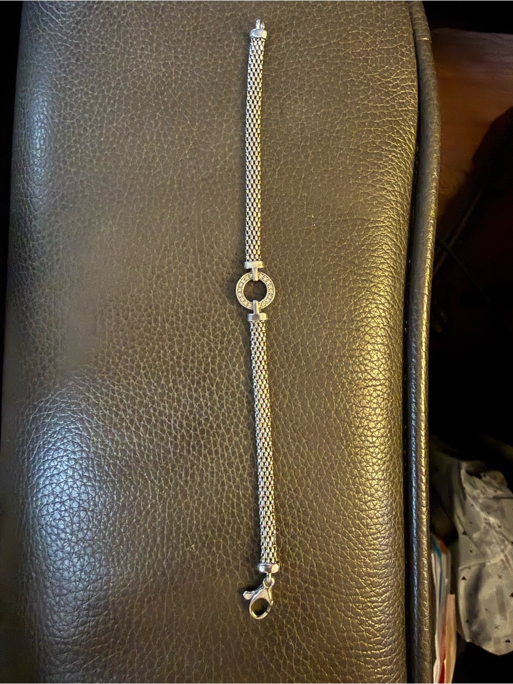 Sterling Mesh Bracelet with Circular diamond accent Link in Silver